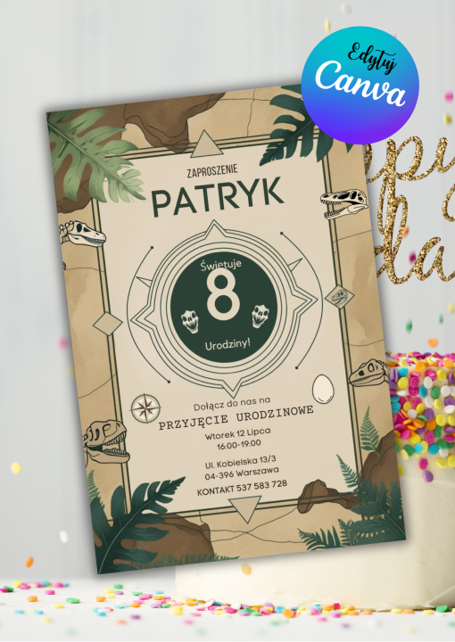 Zaproszenie edytuj canva dinozaury szablon.png